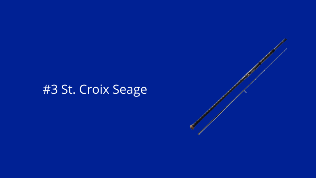 Een blauwe achtergrond met de op de voor grond de St. Croix Seage vishengel
